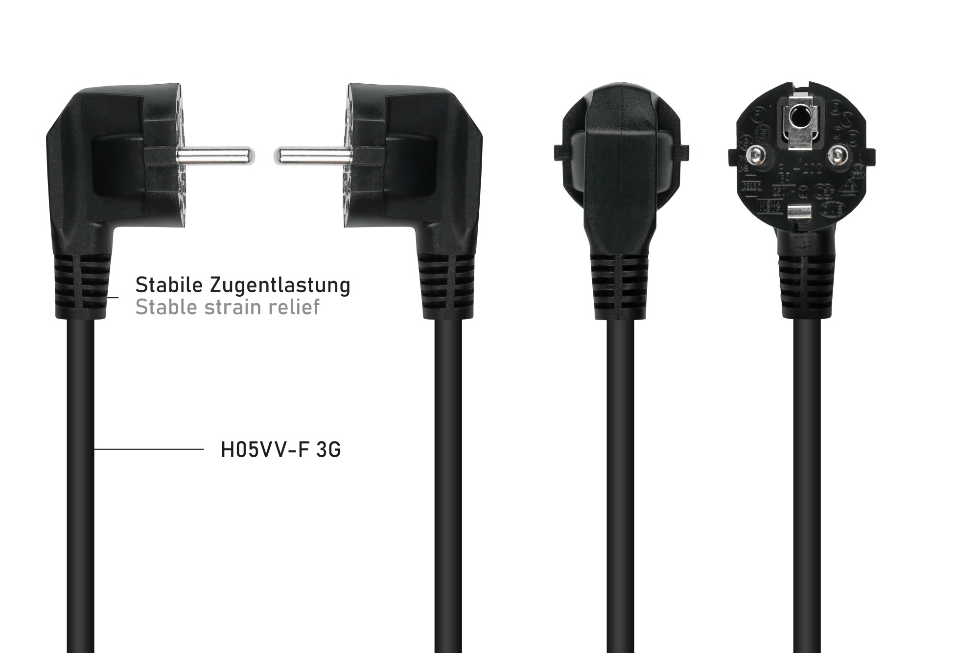 kabelmeister� Netzkabel Schutzkontakt-Stecker Typ E+F (90� gew.) an Kaltger�te-Buchse C19, schwarz,