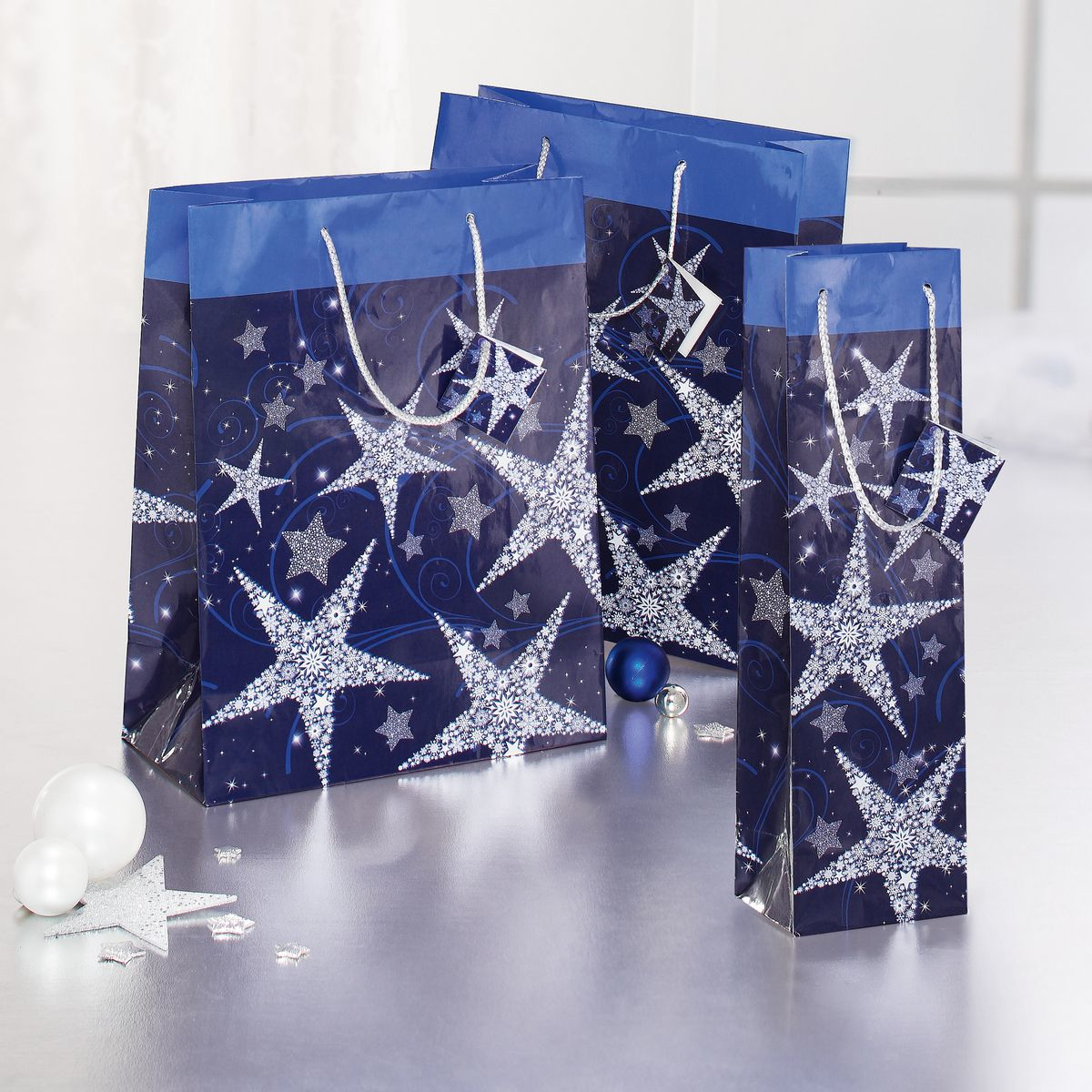 Sigel GT027 - Geschenkverpackungstasche - Blau - Silber - Abbildung - Papier - Weihnachten - 157 g/m