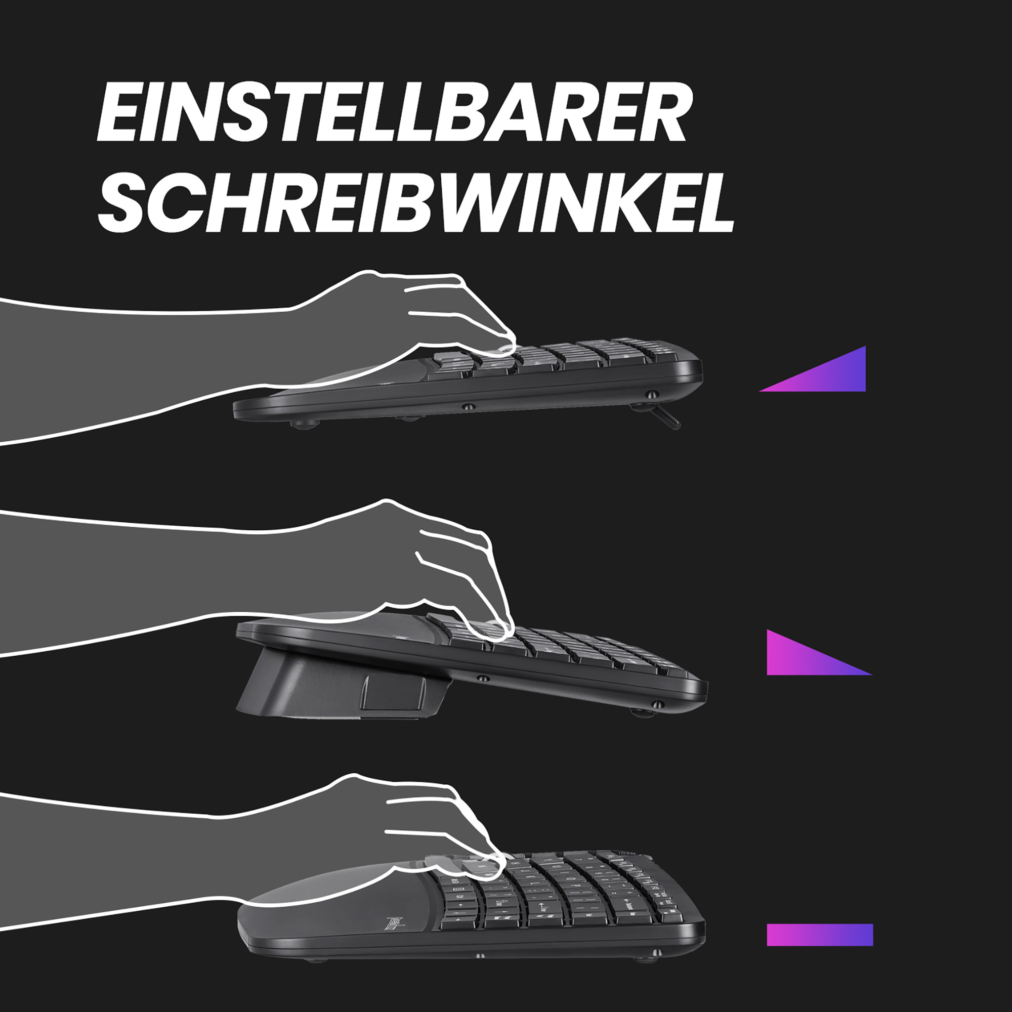 Perixx PERIDUO-606A DE 3-in-1 Tastatur- und Maus-Set kabellos ergonomisch - Touchpen - Optisch