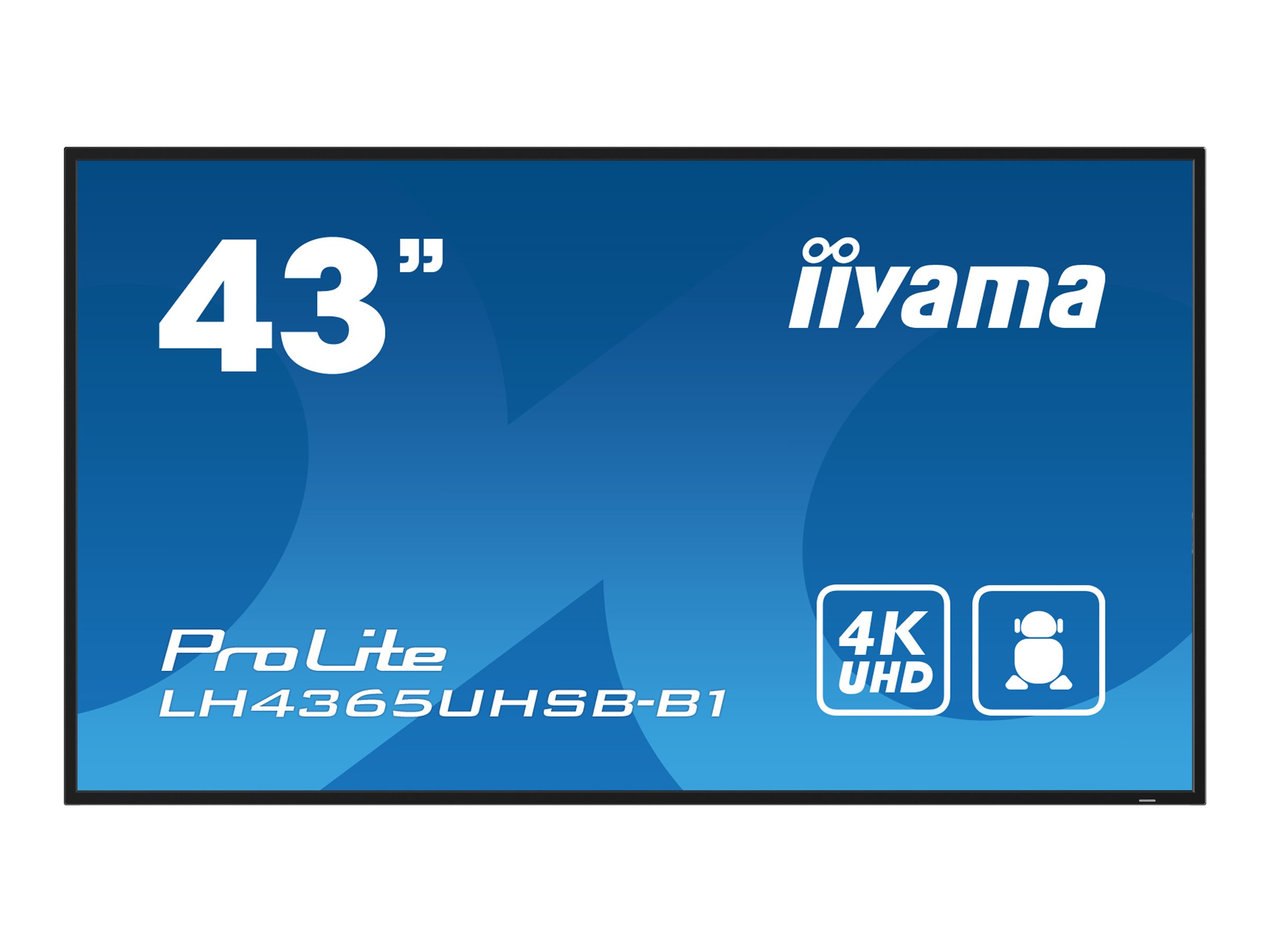 iiyama LH4365UHSB-B1 Signage Display Kiosk design 108 cm (42.5) LED Wi-Fi 800 cd/m� 4K Ultra HD Black Built-in processor Android 11 24/7