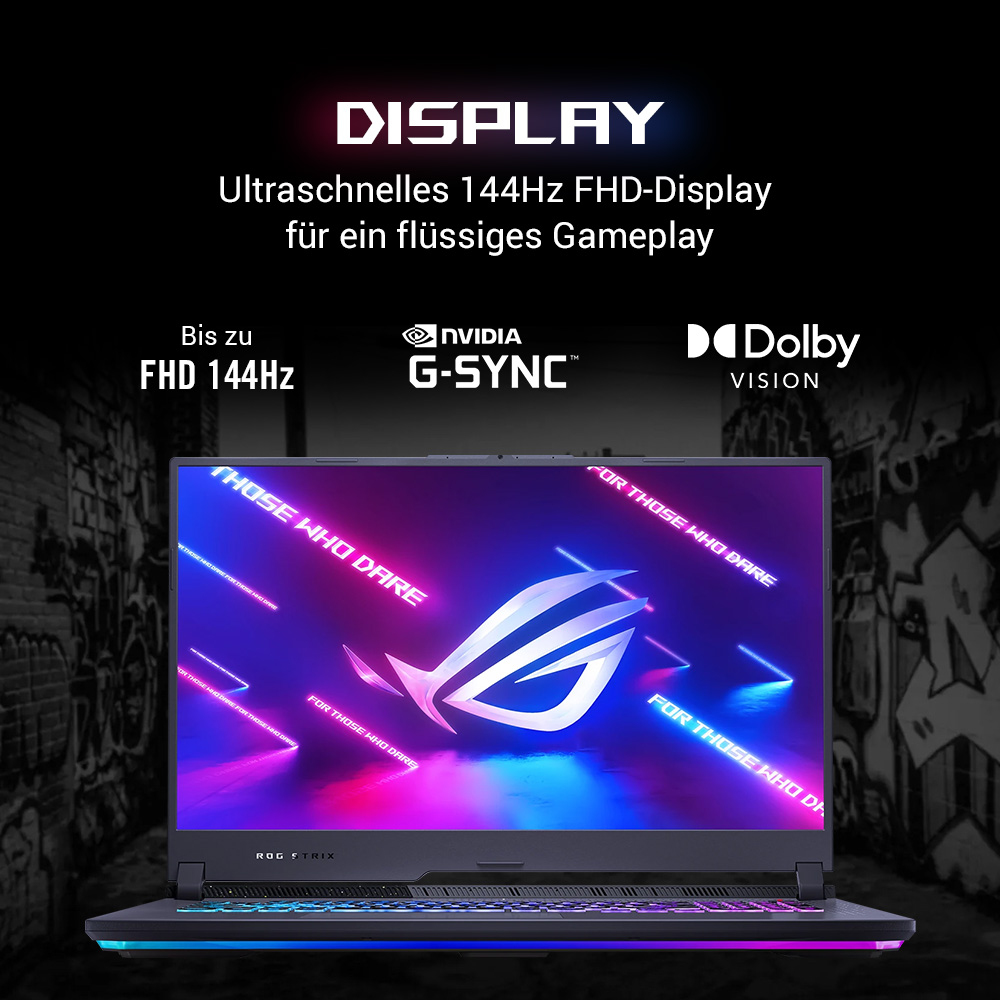 ASUS ROG Strix G17 G713PV-HX198W AMD Ryzen 9 7940HX Ordinateur portable 43,9 cm (17.3) Full HD 16 Go DDR5-SDRAM 1 To SSD NVIDIA GeForce RTX 4060 Wi-Fi 6E (802.11ax) Windows 11 Home Allemand Noir, Gris