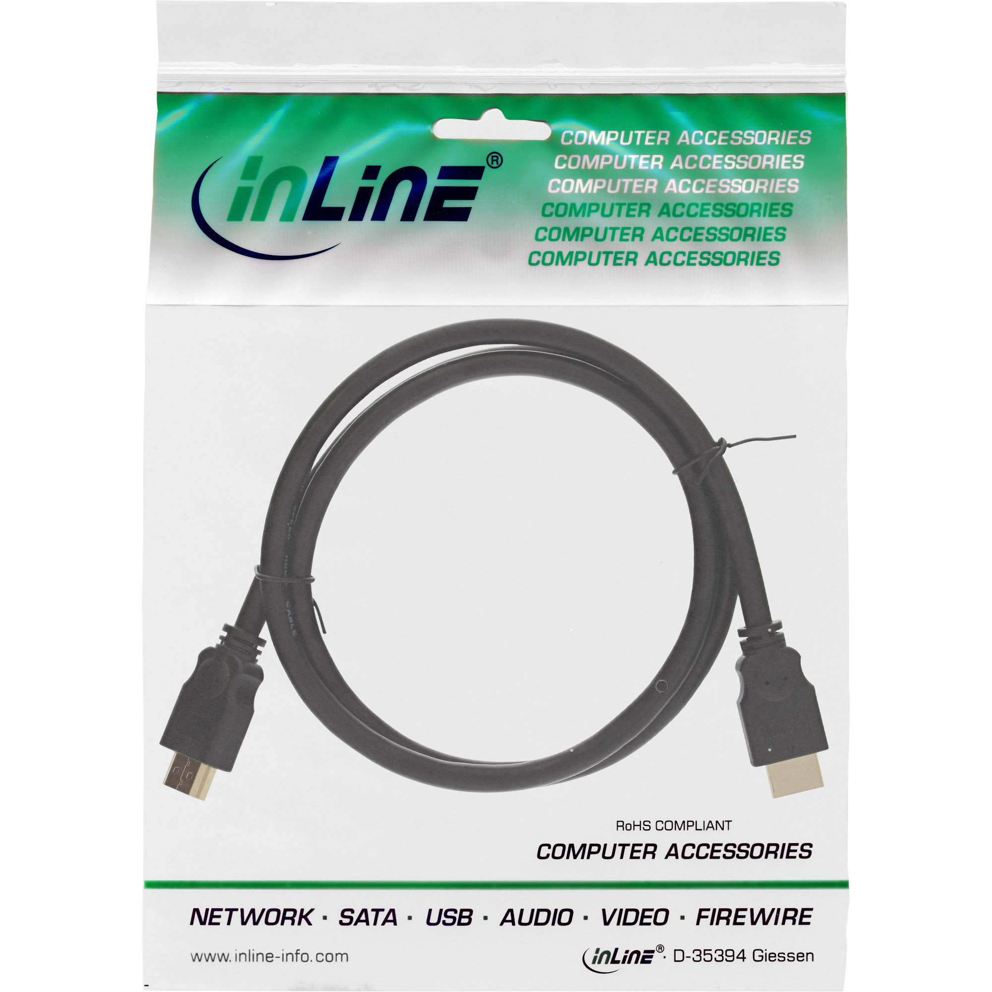 InLine HDMI cable, High Speed HDMI Cable, M/M, black, golden contacts, 1m
