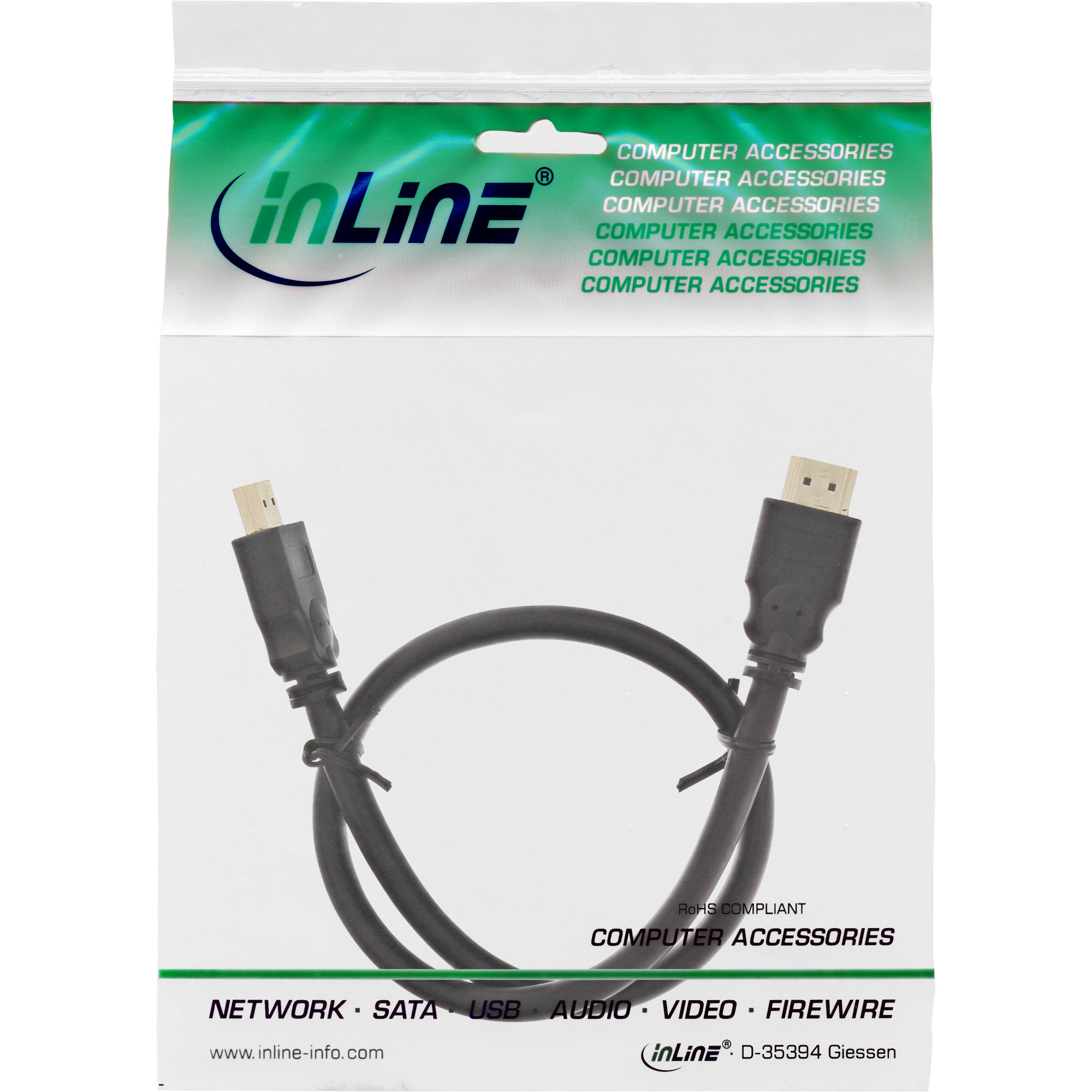 InLine HDMI cable, High Speed HDMI Cable, M/M, black, golden contacts, 1m