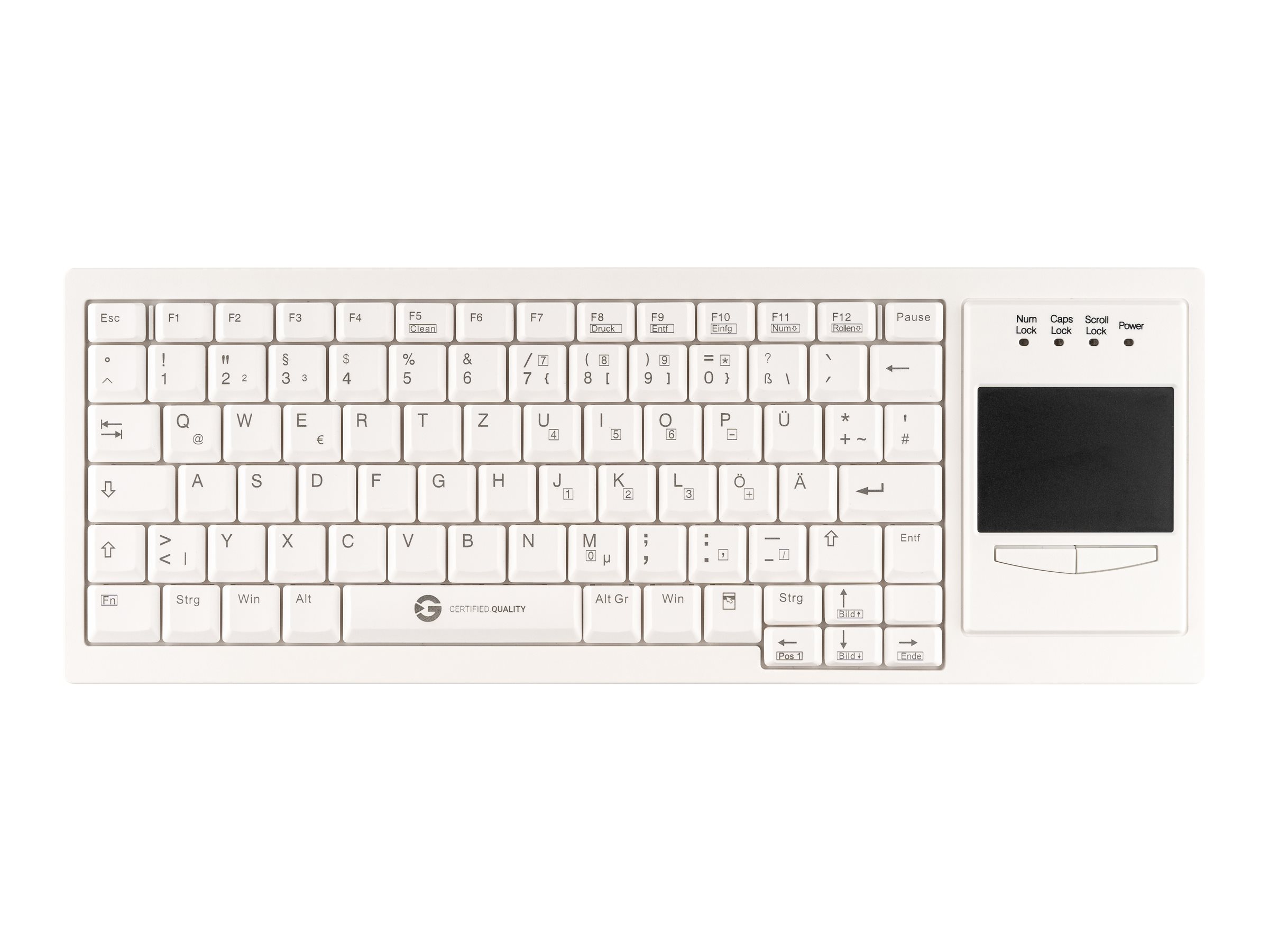 GETT Cleantype Xtra Touch WL kabellose Tastatur mit Touchpad Farbe weiss Layout