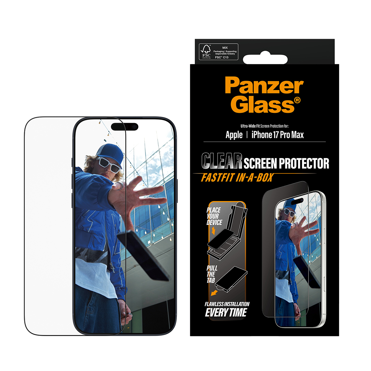 PanzerGlass Screen Protector w. black Frame iPhone 17 Pro Max Ultra-Wide Fit