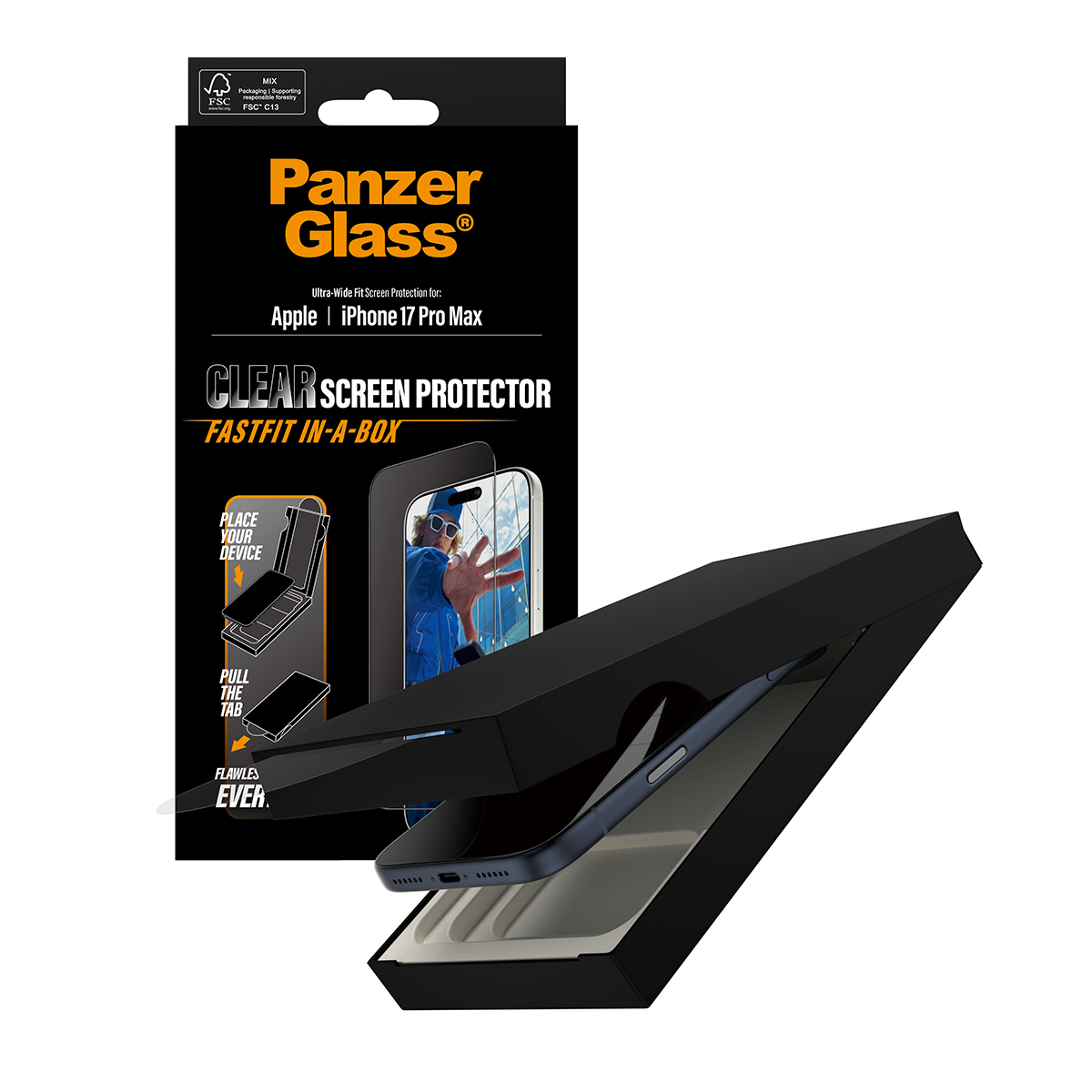 PanzerGlass Screen Protector w. black Frame iPhone 17 Pro Max Ultra-Wide Fit