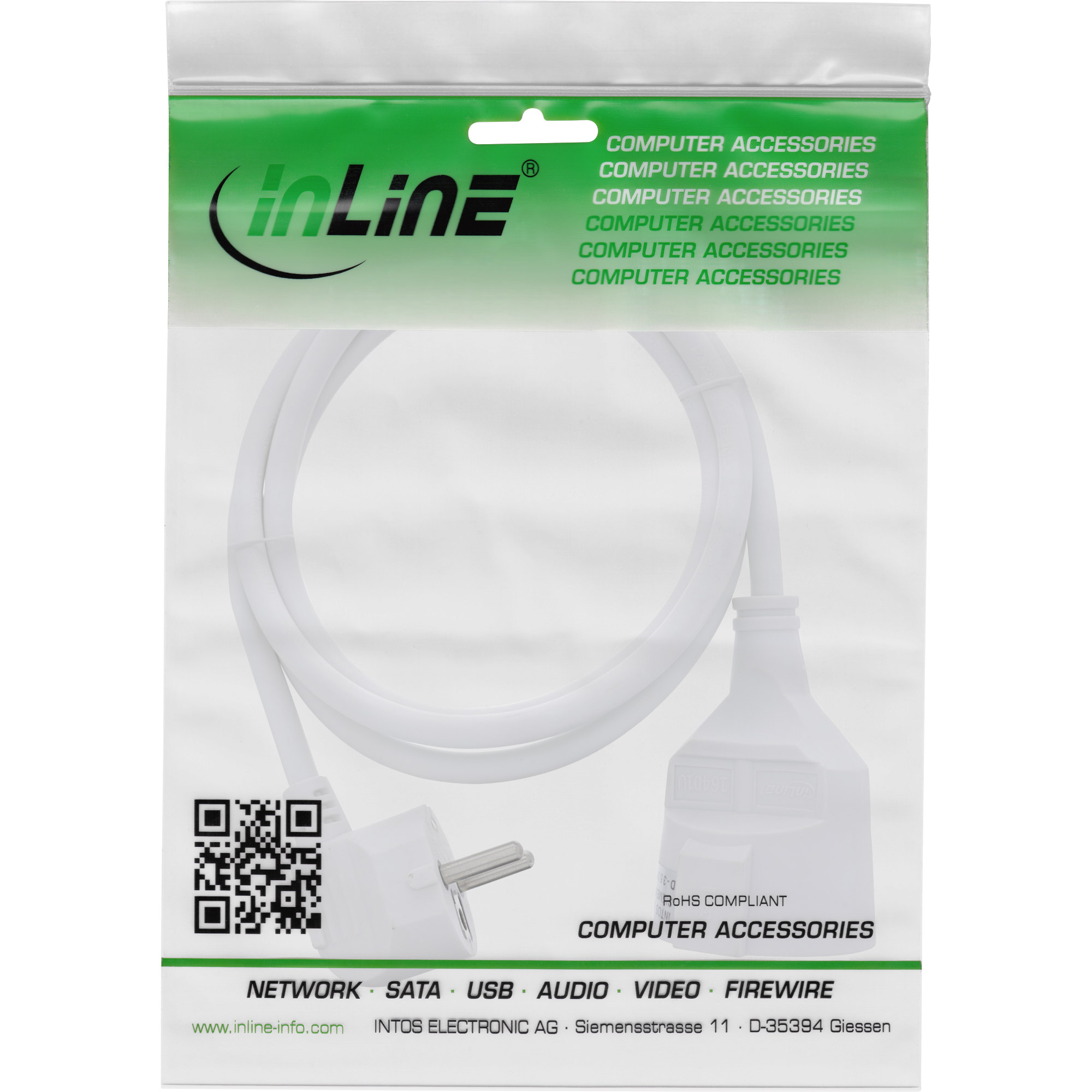 InLine Cavo alimentazione prolunga Sch.ko.angolato CEE-7/7 maschio/femmina, 10m