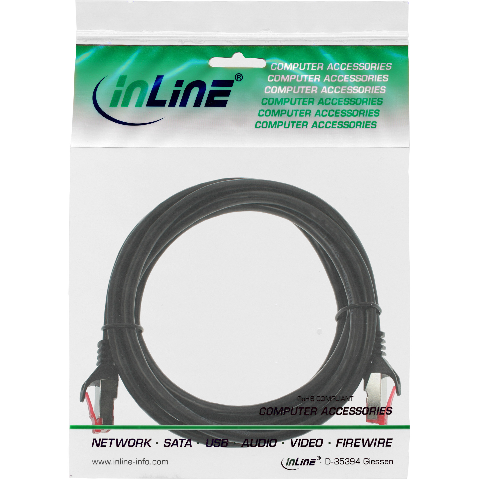 InLine Patch Cable S/FTP PiMF Cat.6 250MHz copper halogen free black 1m