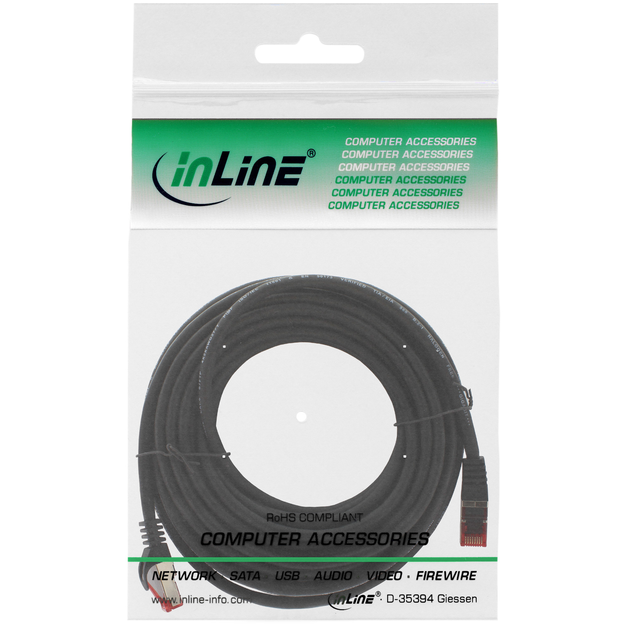 InLine Patch Cable S/FTP PiMF Cat.6 250MHz copper halogen free black 1m