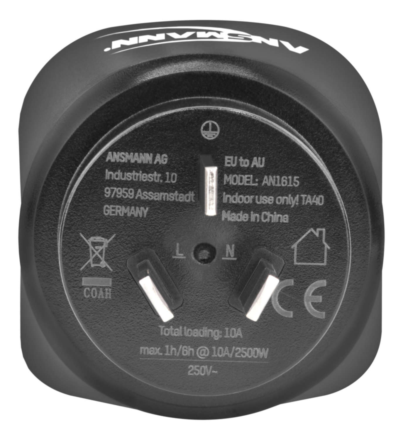Ansmann 1250-0033 adattatore per presa di corrente Tipo I (AU) Tipo C (Europlug) Nero