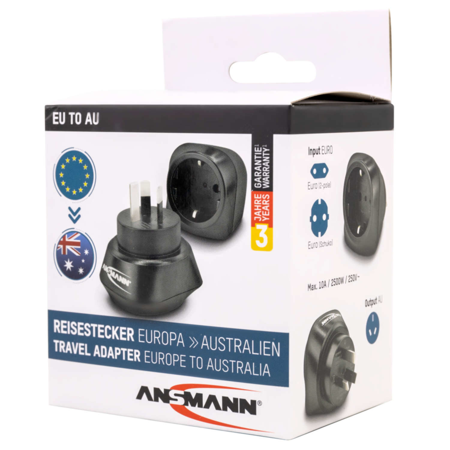 Ansmann 1250-0033 adattatore per presa di corrente Tipo I (AU) Tipo C (Europlug) Nero