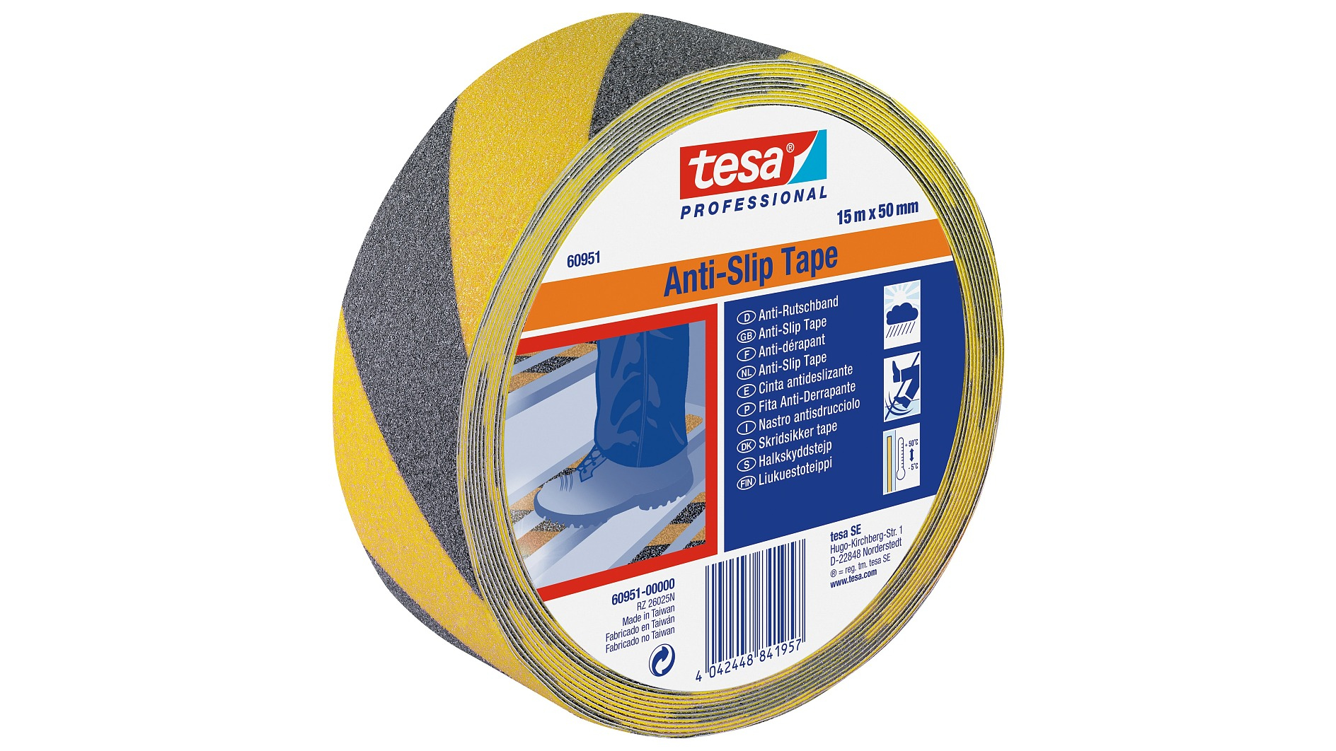Tesa Anti-Rutschband Anti-Rutsch 60951 Schwarz/Gelb L x B