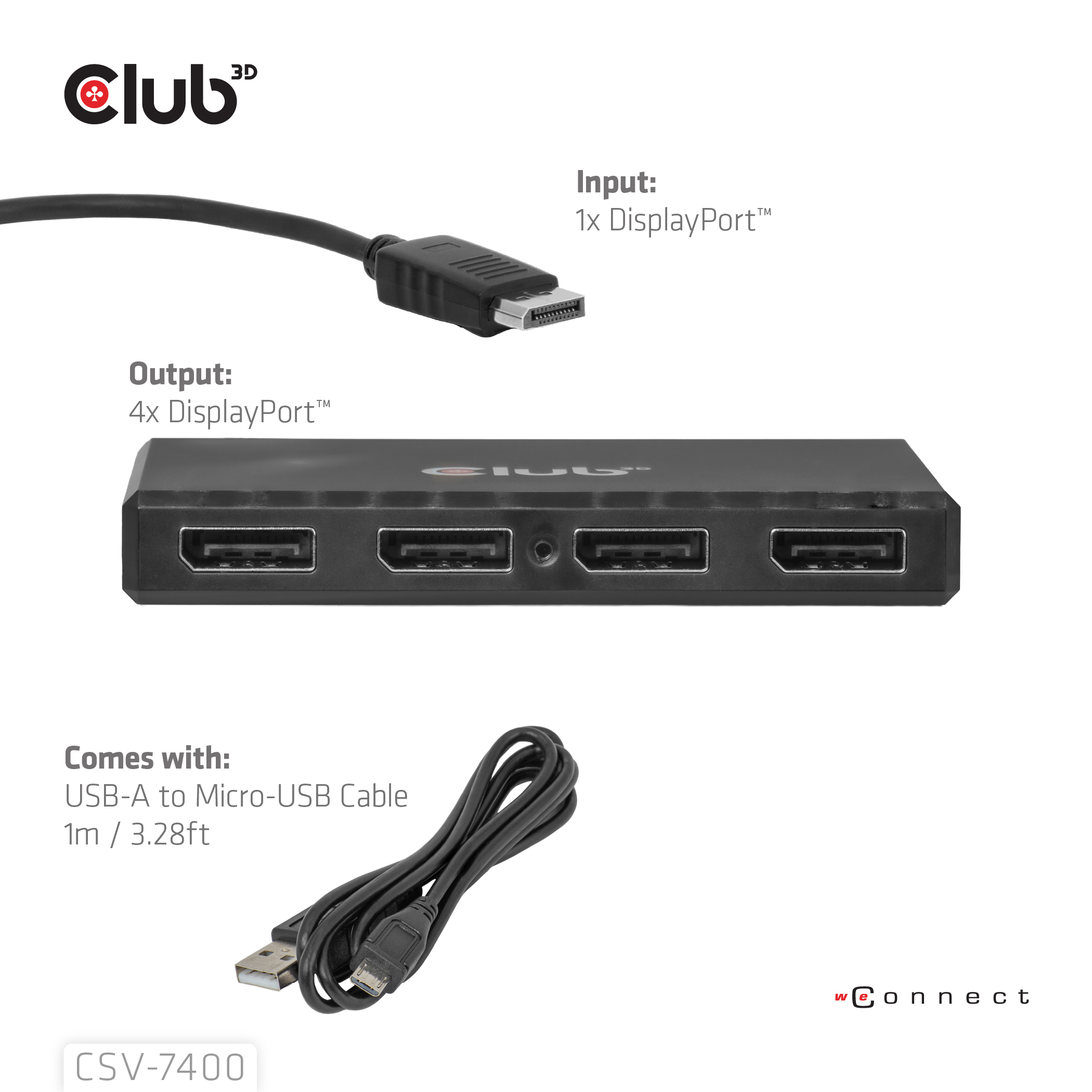 CLUB3D Quad DisplayPort Hub 4 x 4K Resolution @ 30Hz, MST Support