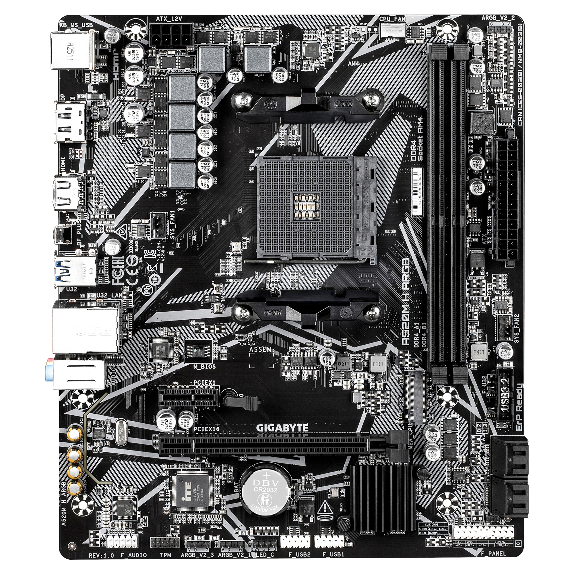 GIGABYTE A520M H ARGB Motherboard - Supports AMD Ryzen 5000 Series CPUs, up to 5100MHz DDR4 (OC), PCIe 3.0 x4 M.2, 1 GbE LAN, USB 3.2 Gen 1