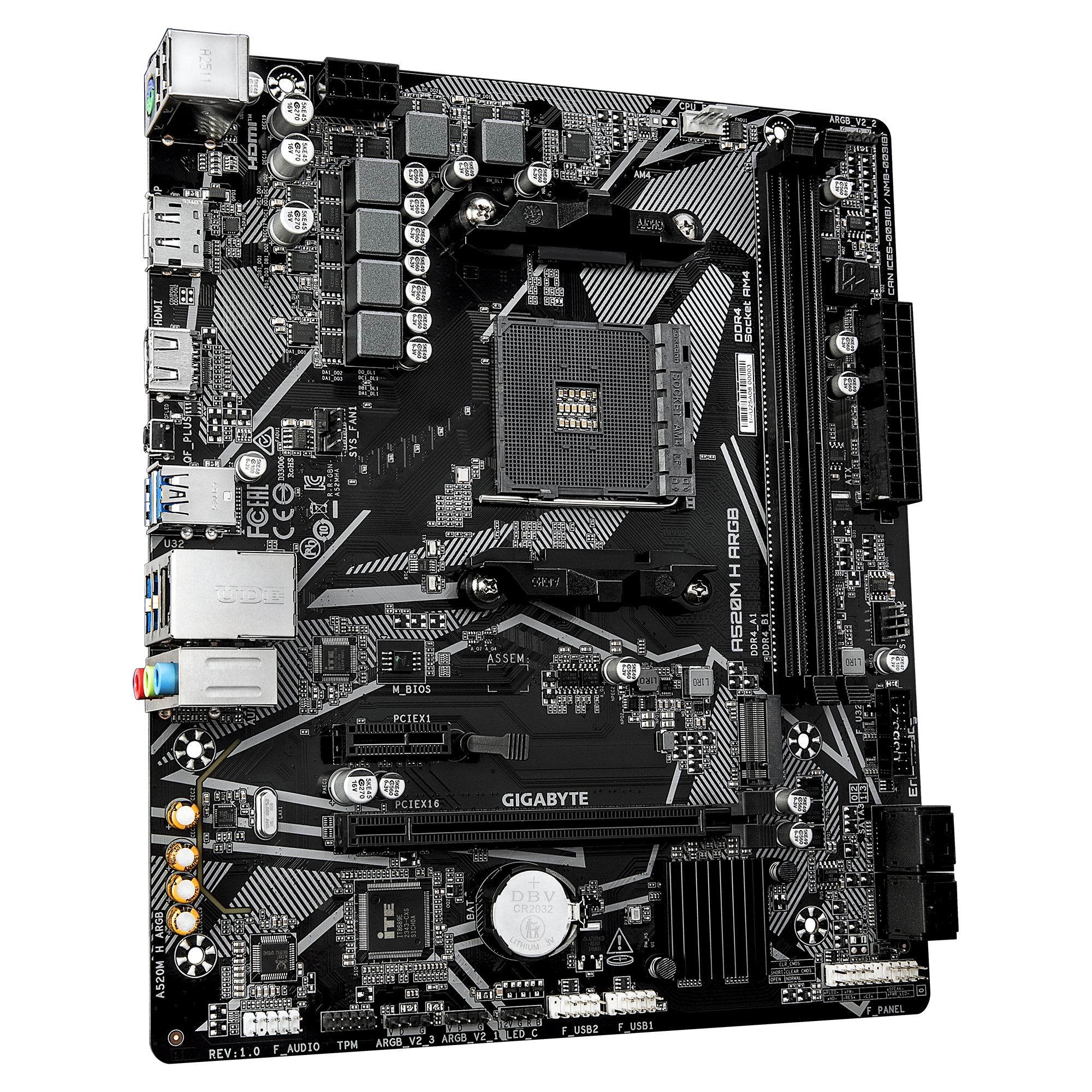 GIGABYTE A520M H ARGB Motherboard - Supports AMD Ryzen 5000 Series CPUs, up to 5100MHz DDR4 (OC), PCIe 3.0 x4 M.2, 1 GbE LAN, USB 3.2 Gen 1