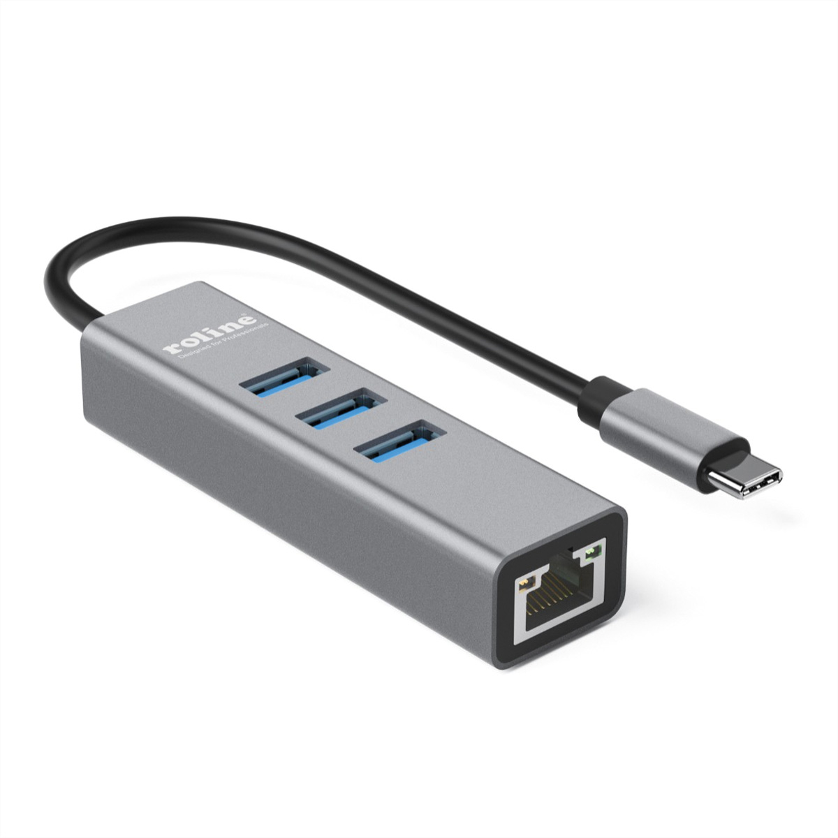 ROLINE USB Typ C - Gigabit Ethernet Konverter+ Hub 3x - Digital/Daten
