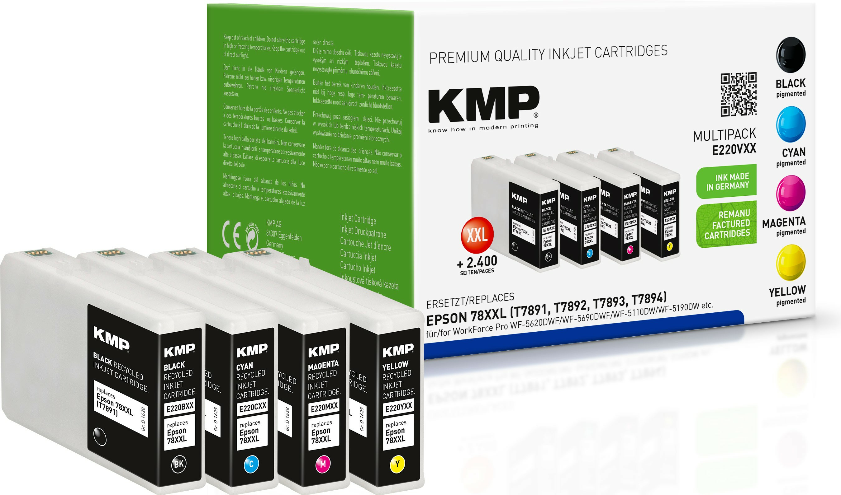 KMP MULTIPACK E220VXX - 4er-Pack - Hohe Ergiebigkeit - Schwarz, Gelb, Cyan, Magenta - kompatibel - Tintenpatrone (Alternative zu: Epson T7891, Epson T7892, Epson T7893, Epson T7894)