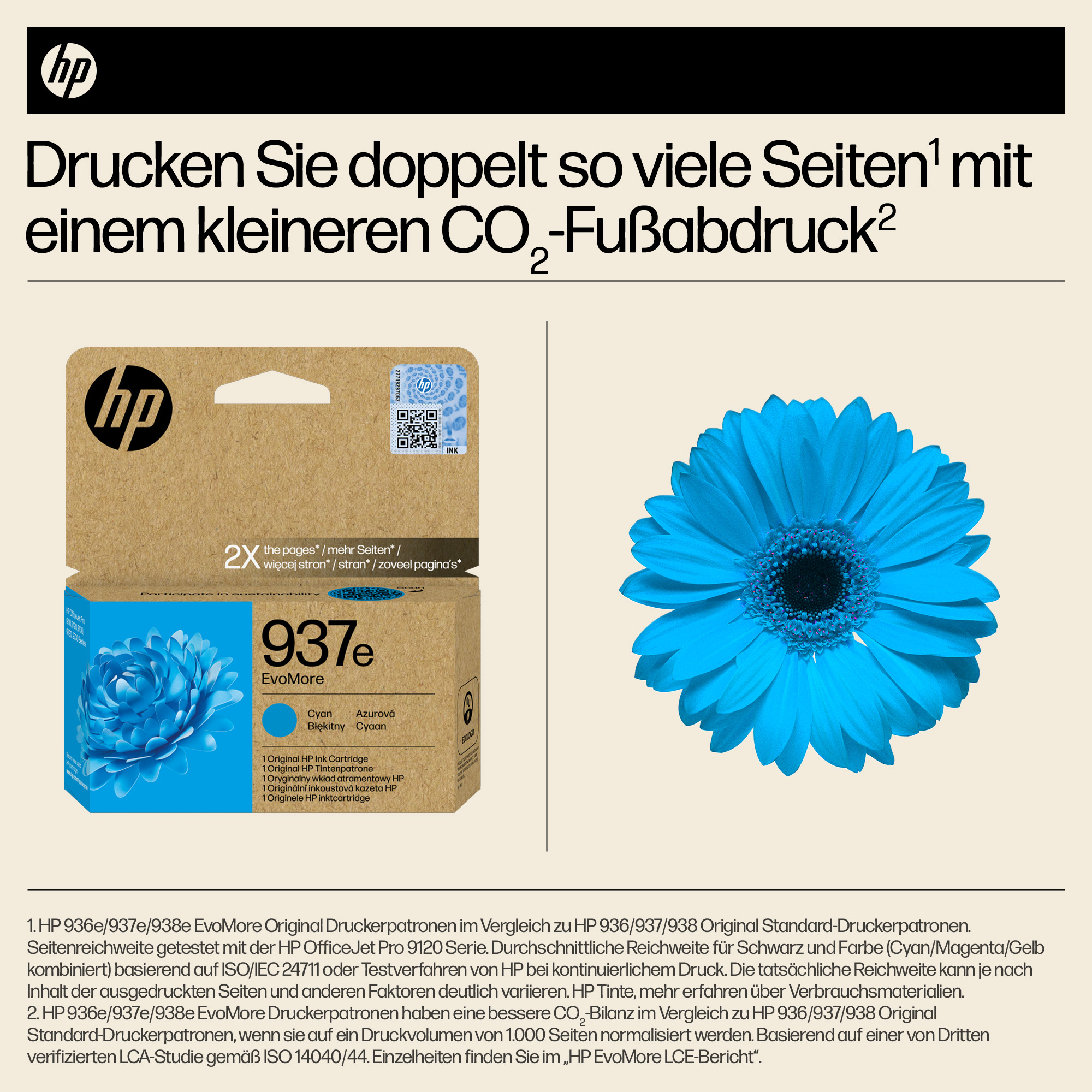 HP 937e EvoMore Cyan Original Ink Cartridge