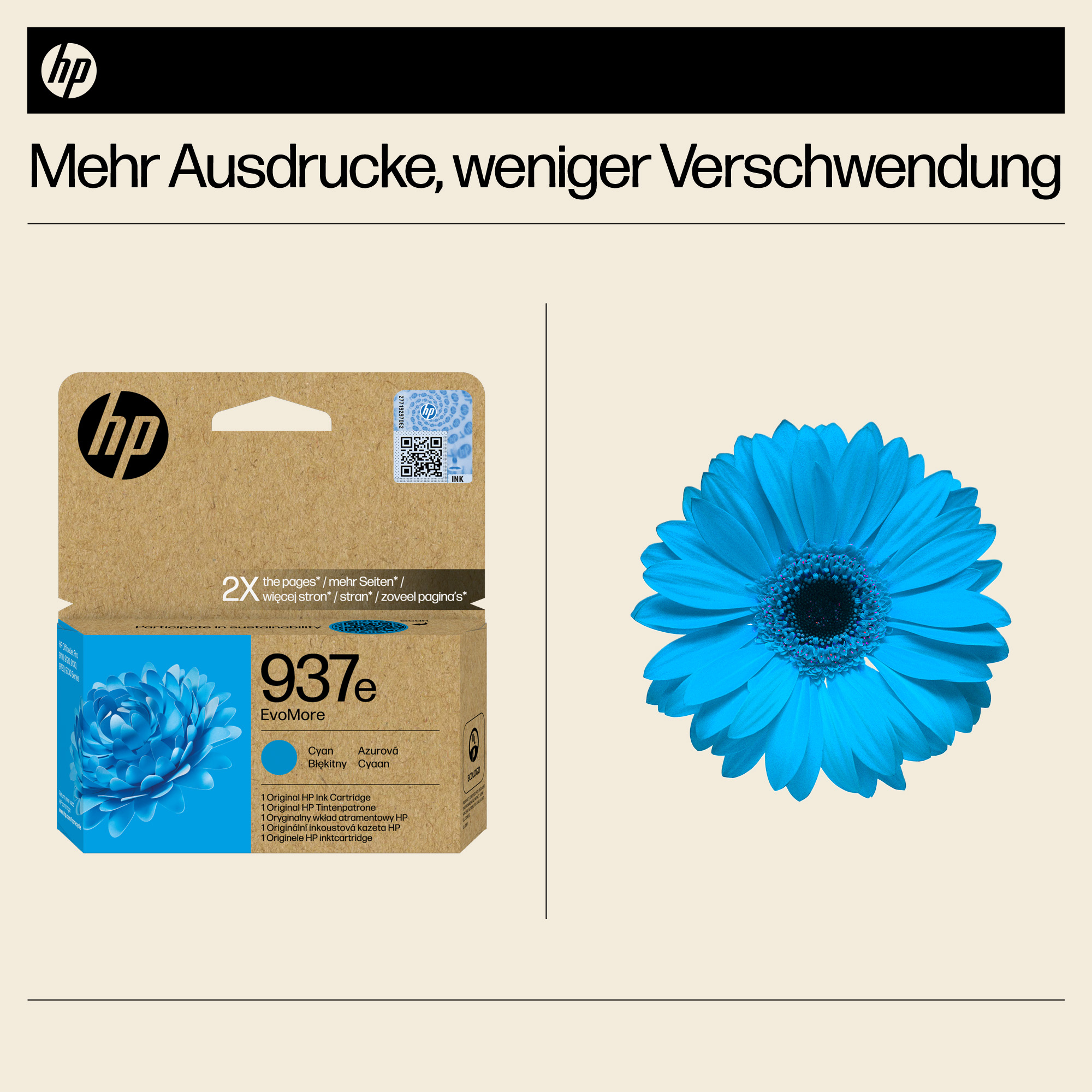 HP 937e EvoMore Cyan Original Ink Cartridge
