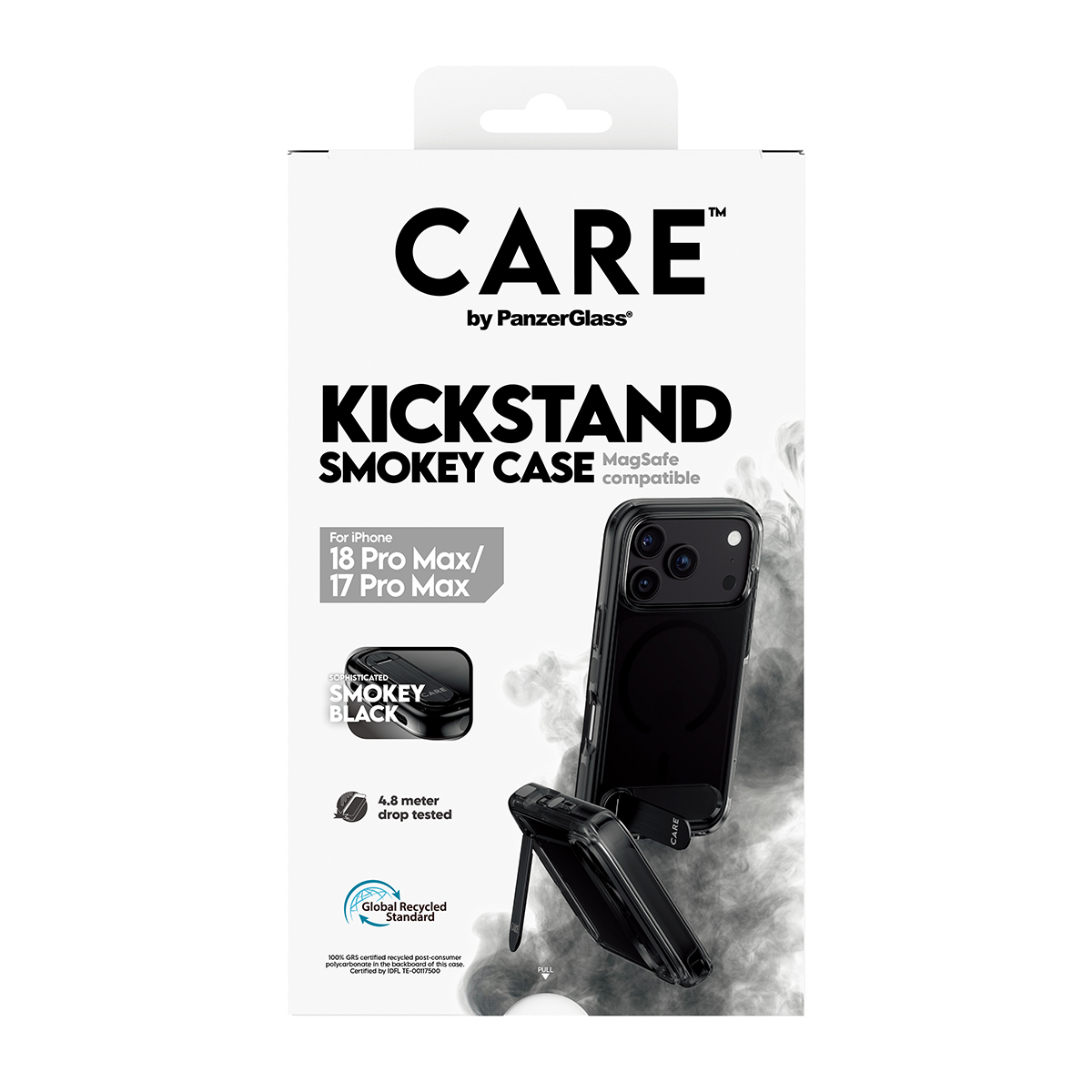 PanzerGlass CARE by � Kickstand Case Smokey w. Black MagSafe iPhone 2026 Pro Max | 17 Pro Max coque de protection pour t�l�phones portables Housse Transparent