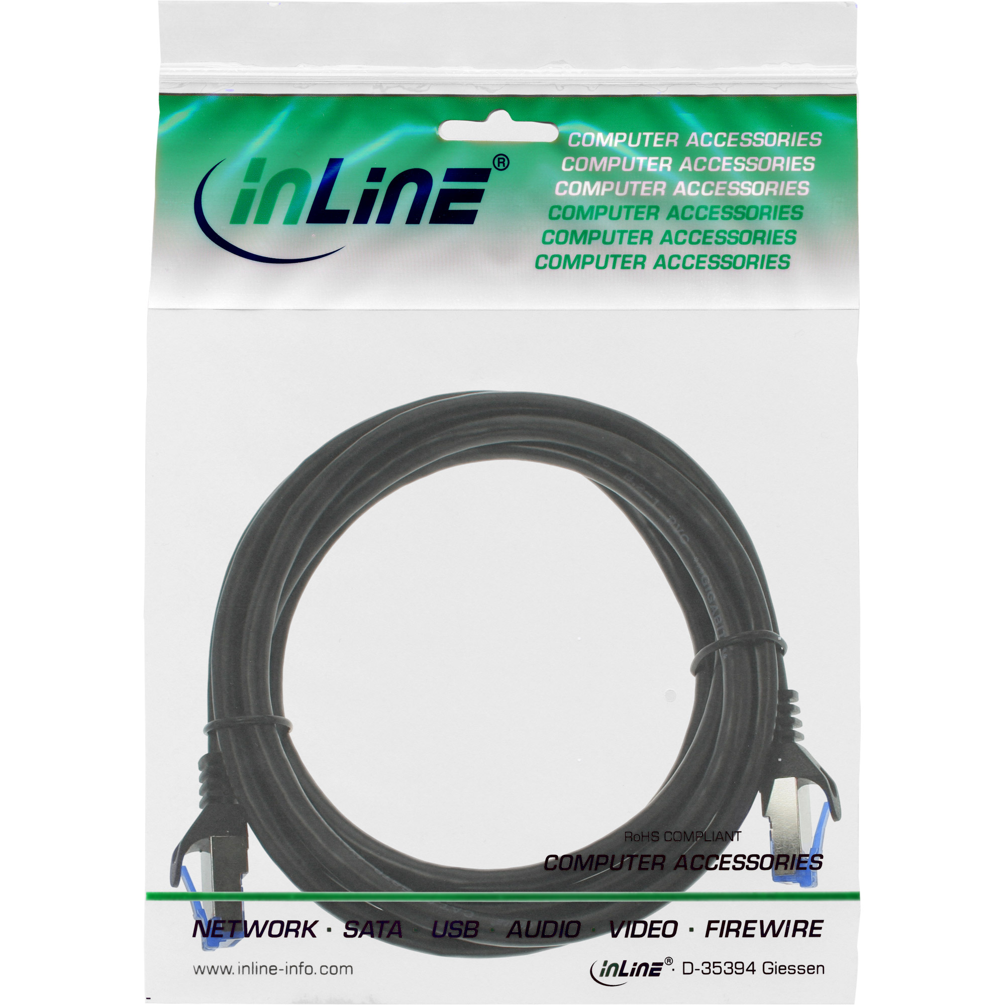 InLine Patch cable, Cat.6A, S/FTP, TPE flexible, black, 1m